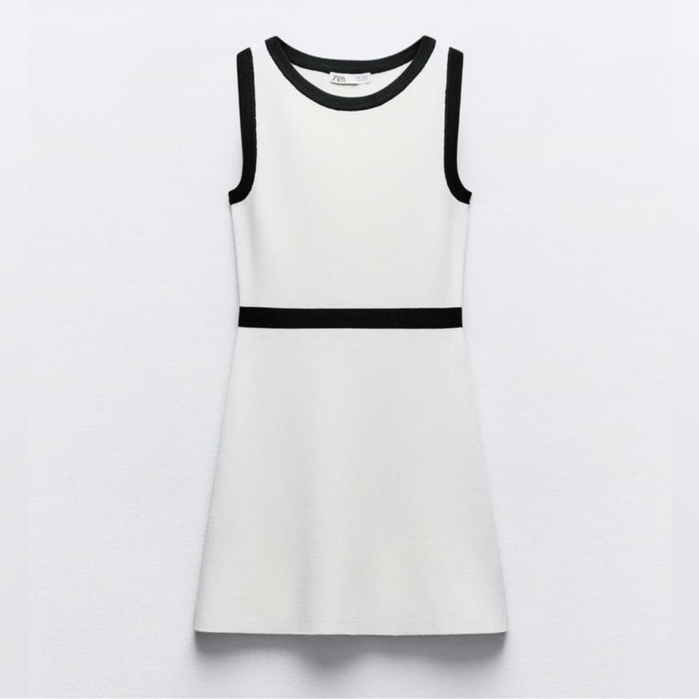 Zara Contrasting Piping Knit Mini Dress/ Size L